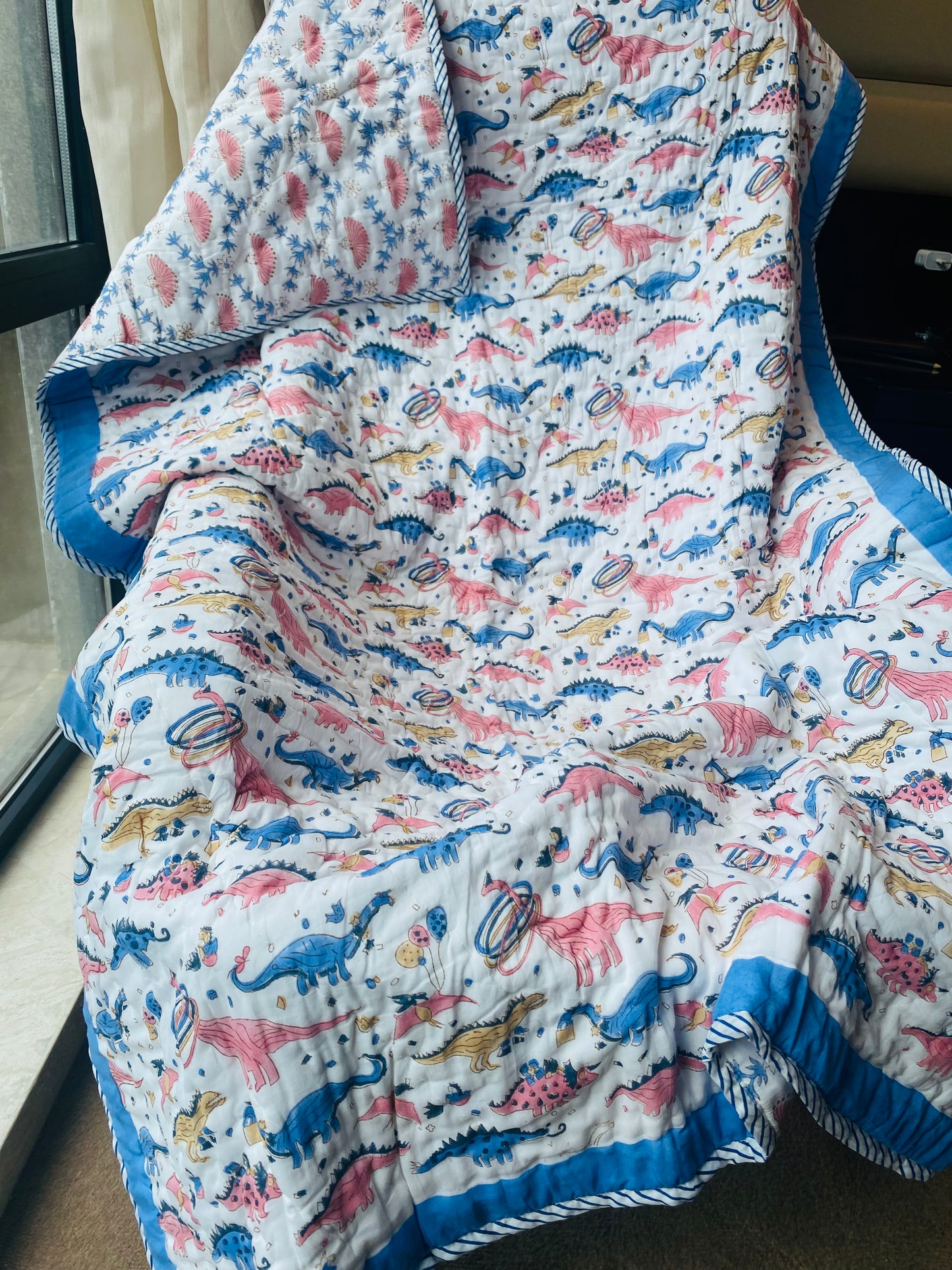 Organic Mulmul Cotton Baby Quilt | Dino
