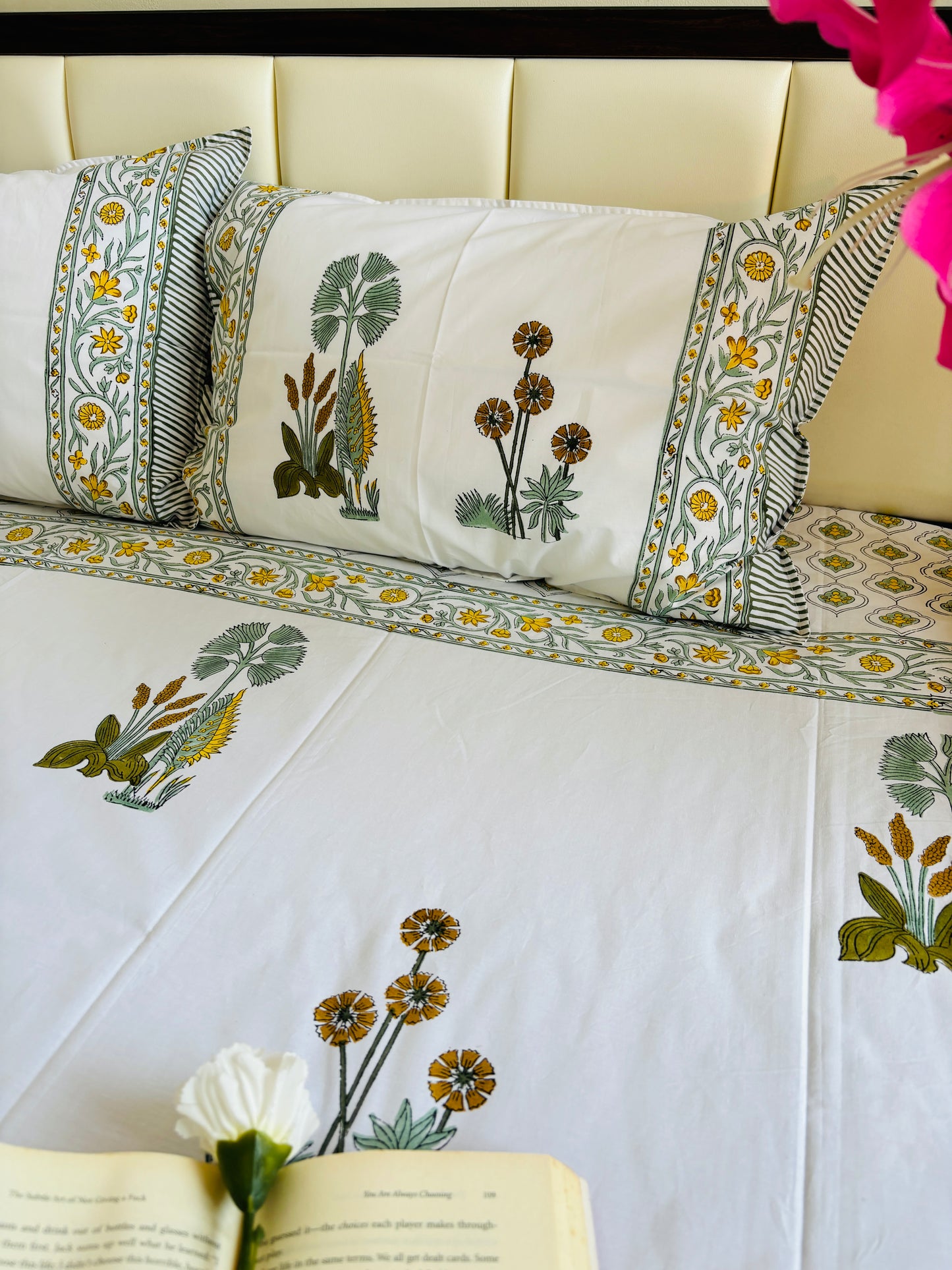 Dandelions Hand Block Printed Cotton Bedsheet