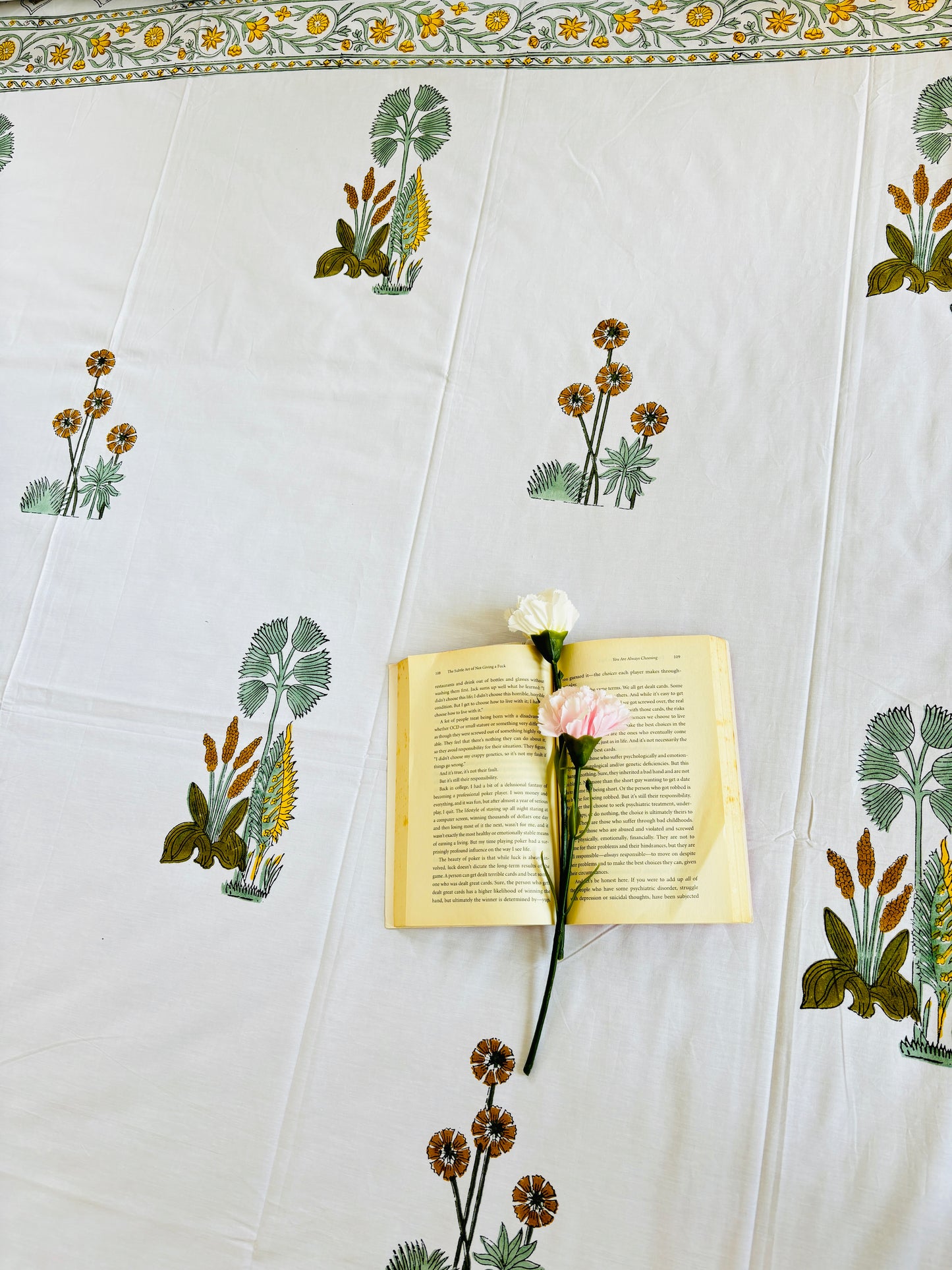 Dandelions Hand Block Printed Cotton Bedsheet