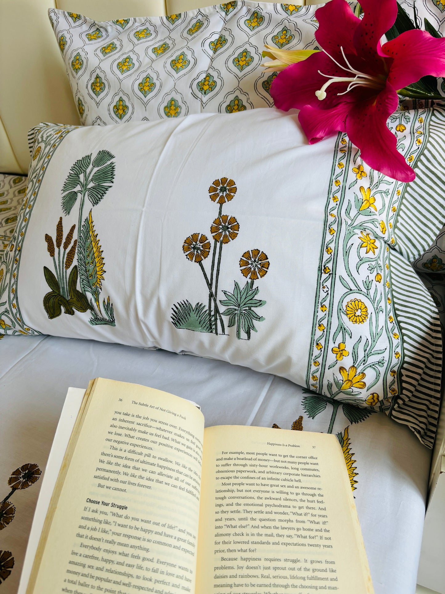 Dandelions Hand Block Printed Cotton Bedsheet