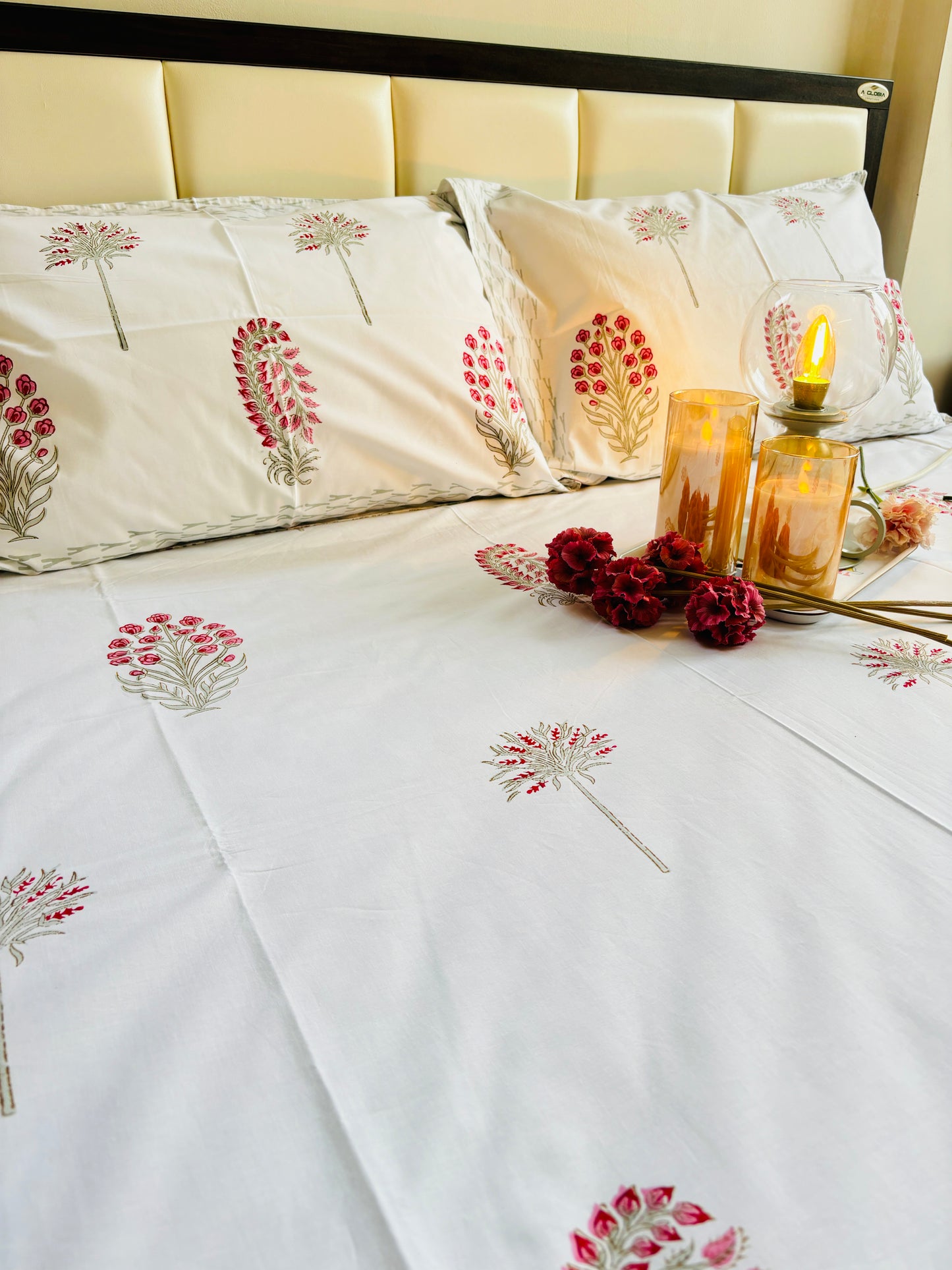 Blush Handblock Printed Cotton Bedsheet