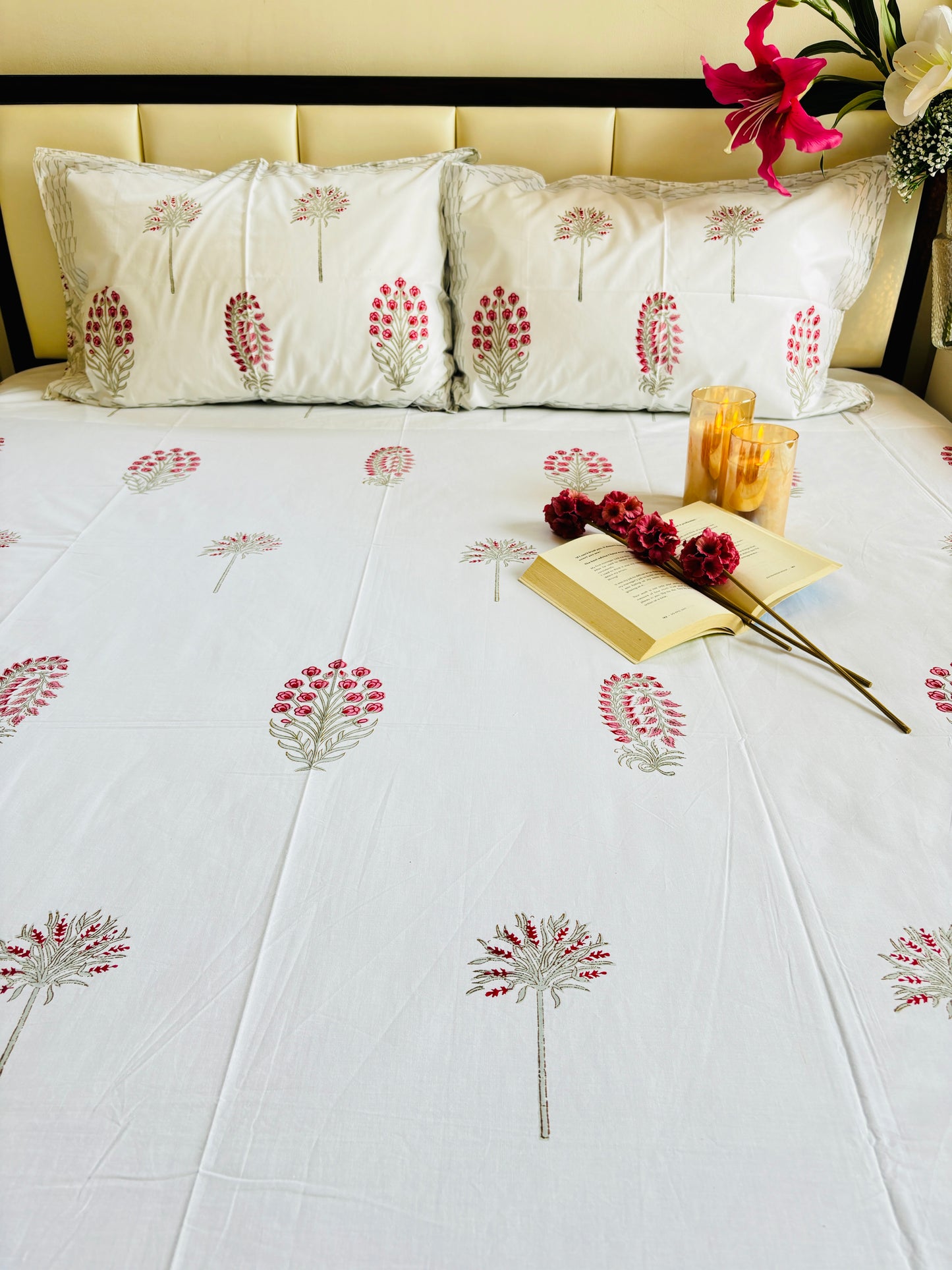 Blush Handblock Printed Cotton Bedsheet
