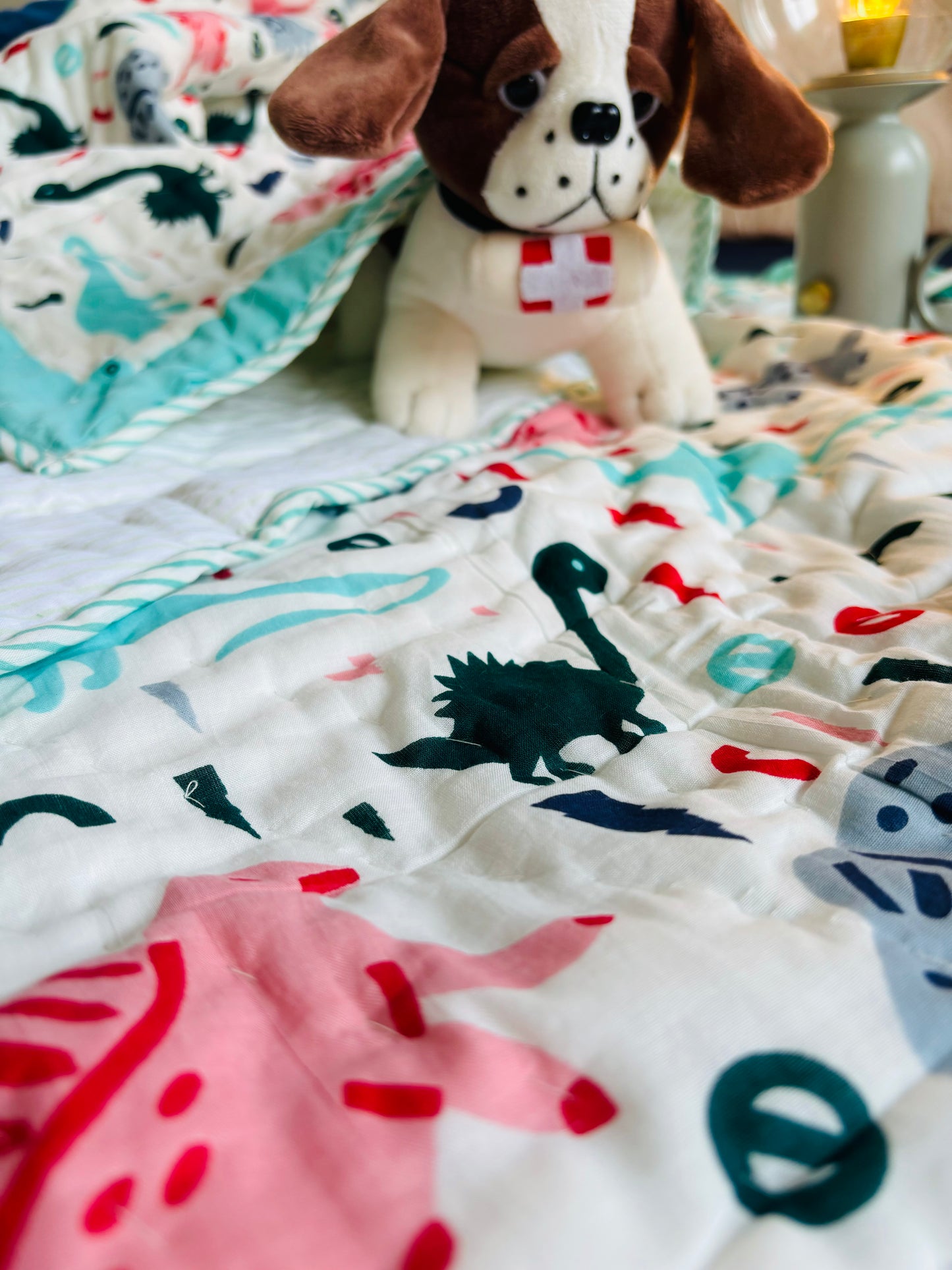 Organic Mulmul Cotton Baby Quilt | Dino tales