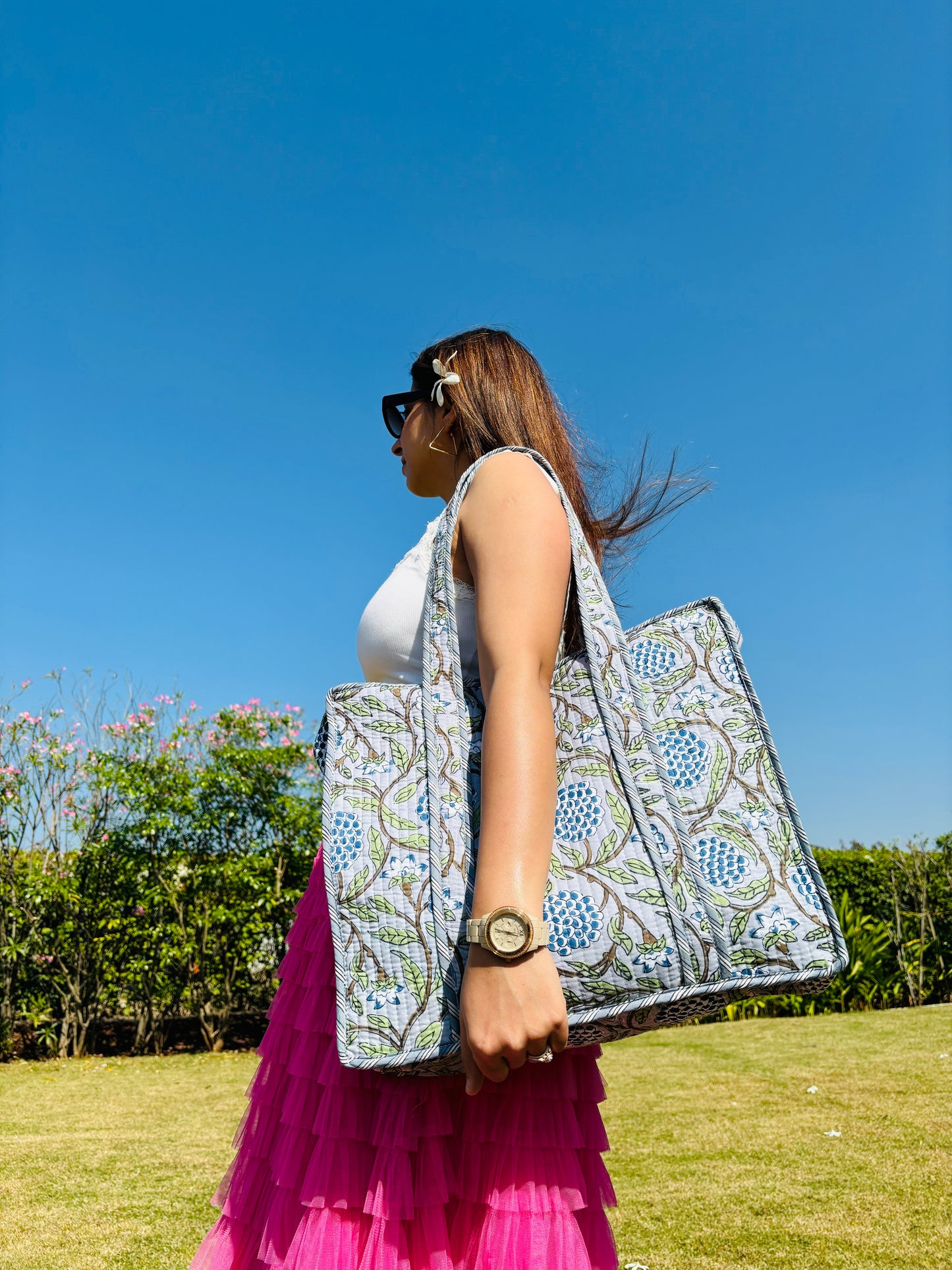 Jugni🛍️ - Hand block printed tote bag with zip