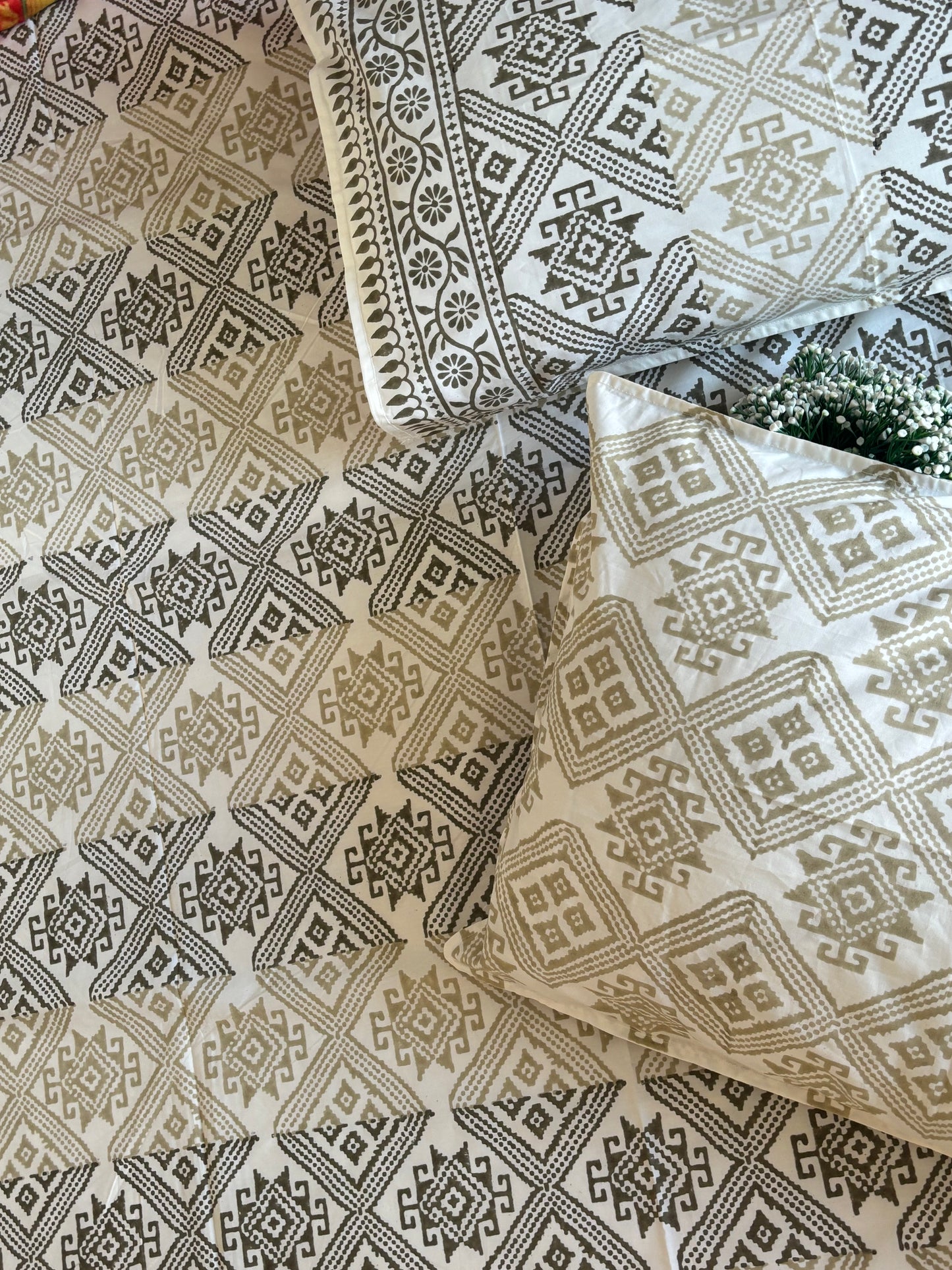 HoneyComb Hand Block Printed Cotton Bedsheet