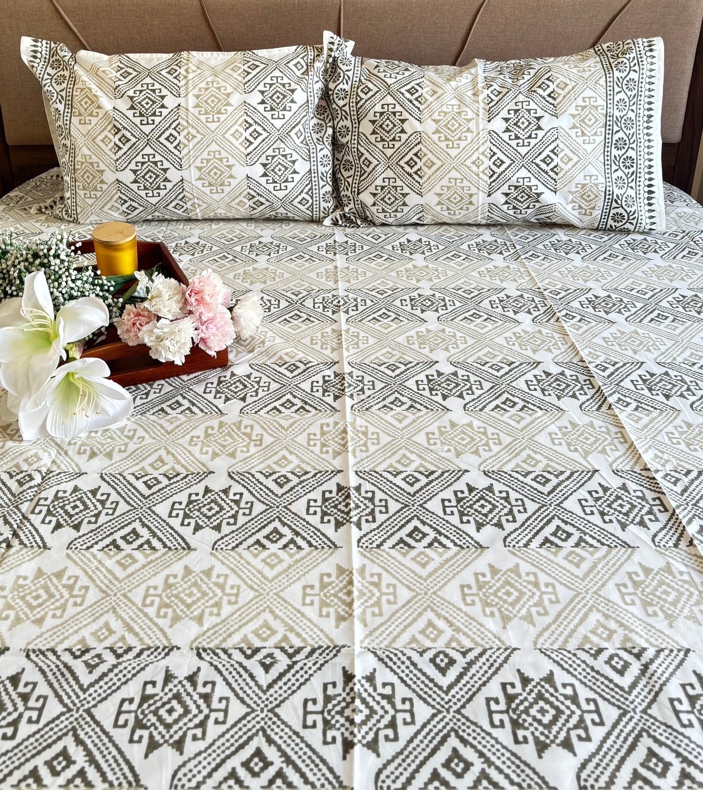 HoneyComb Hand Block Printed Cotton Bedsheet