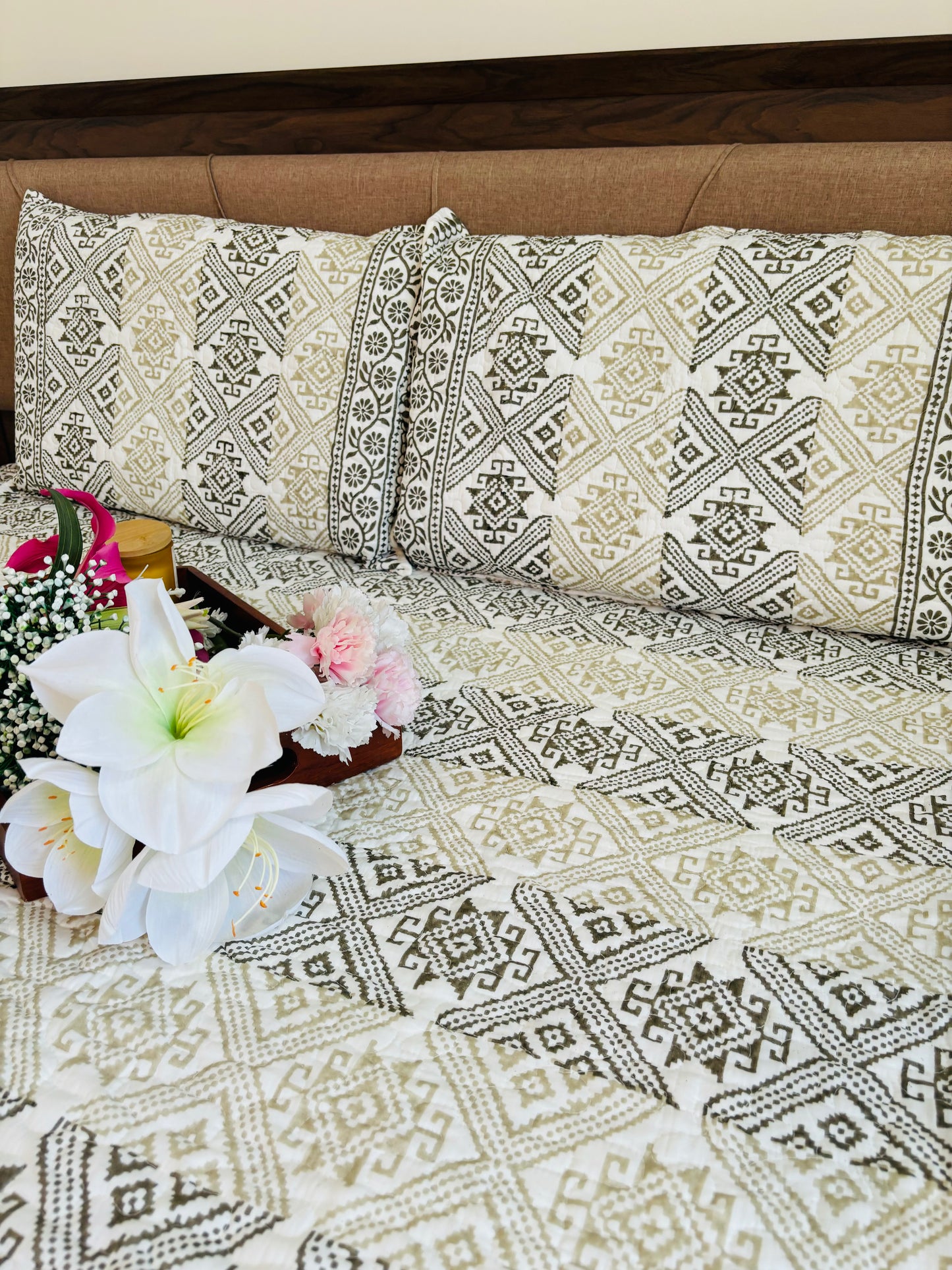 HoneyComb Hand Block Printed Cotton Bedsheet