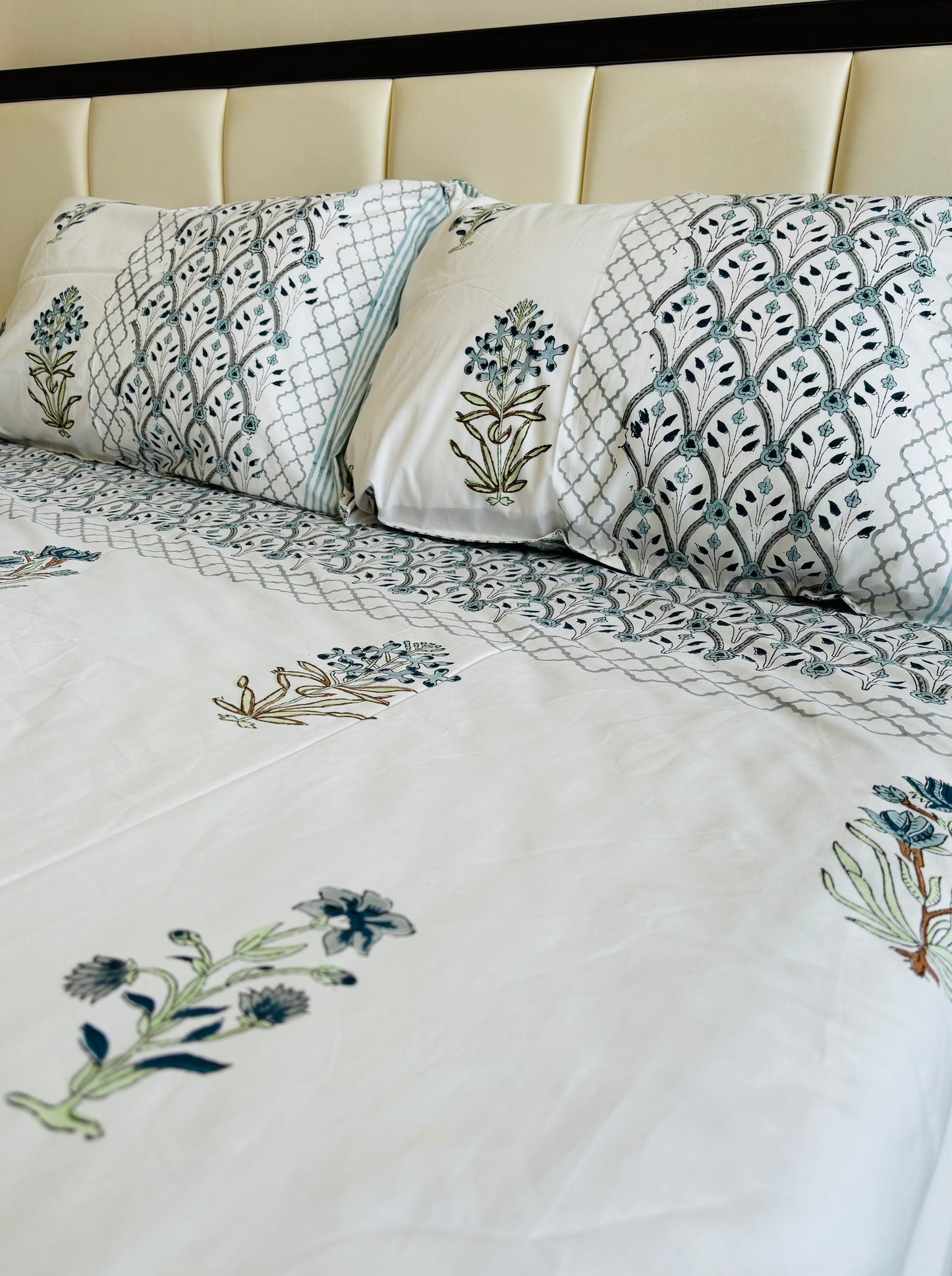 Water Lily Hand Block Printed Cotton Bedsheet