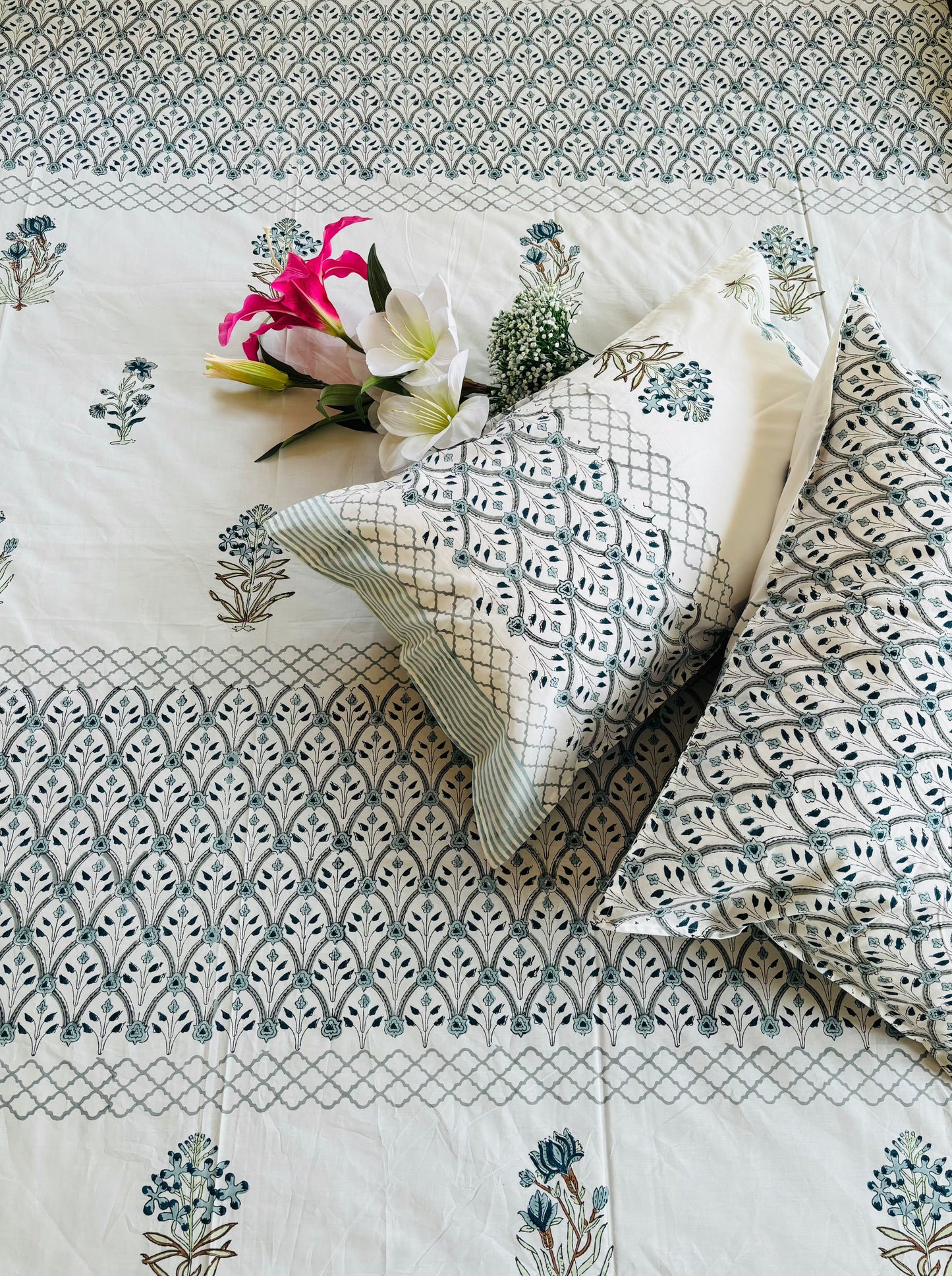 Water Lily Hand Block Printed Cotton Bedsheet