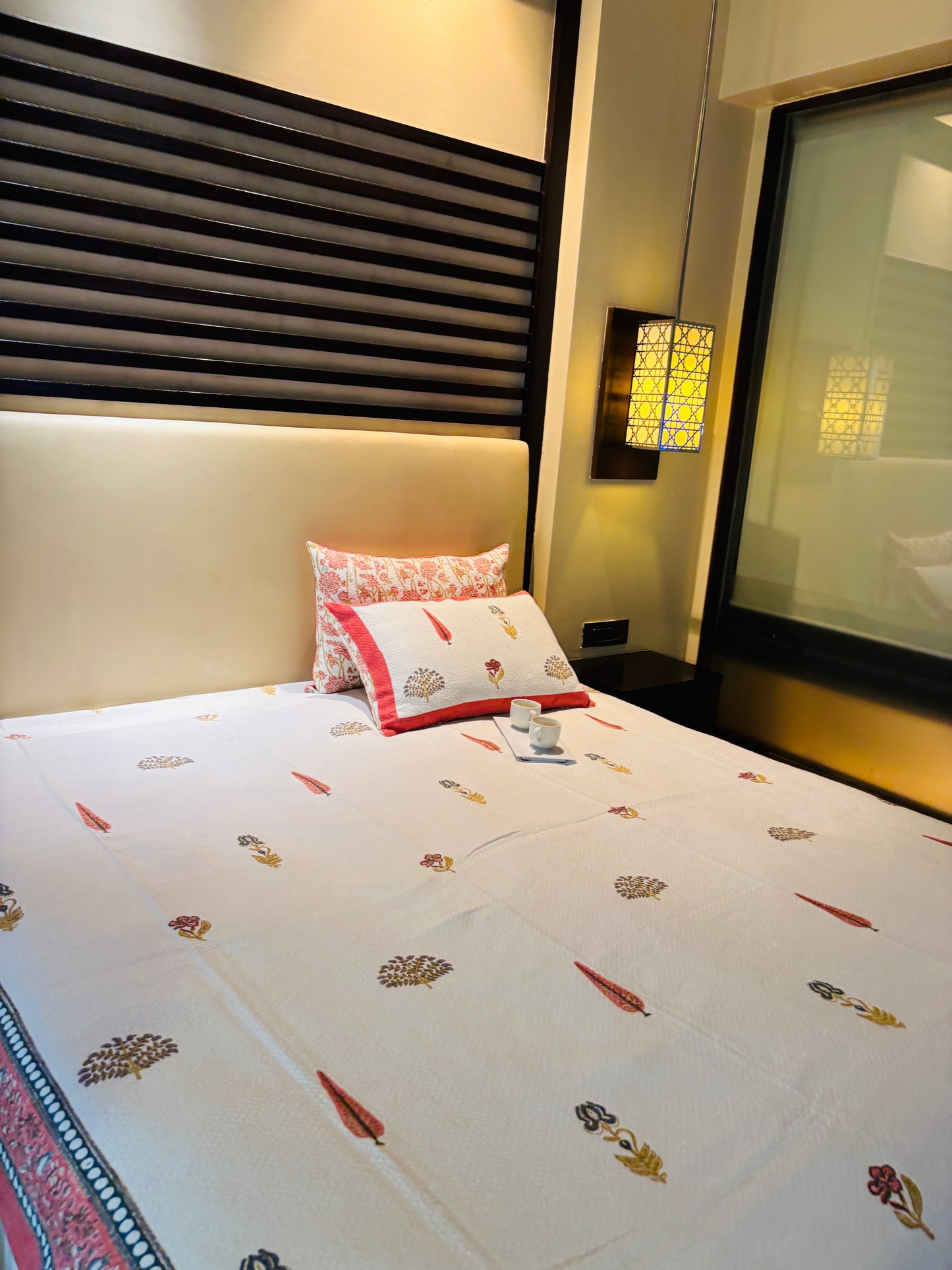 JACQUARD HANDBLOCK BEDCOVER ~ DAWN