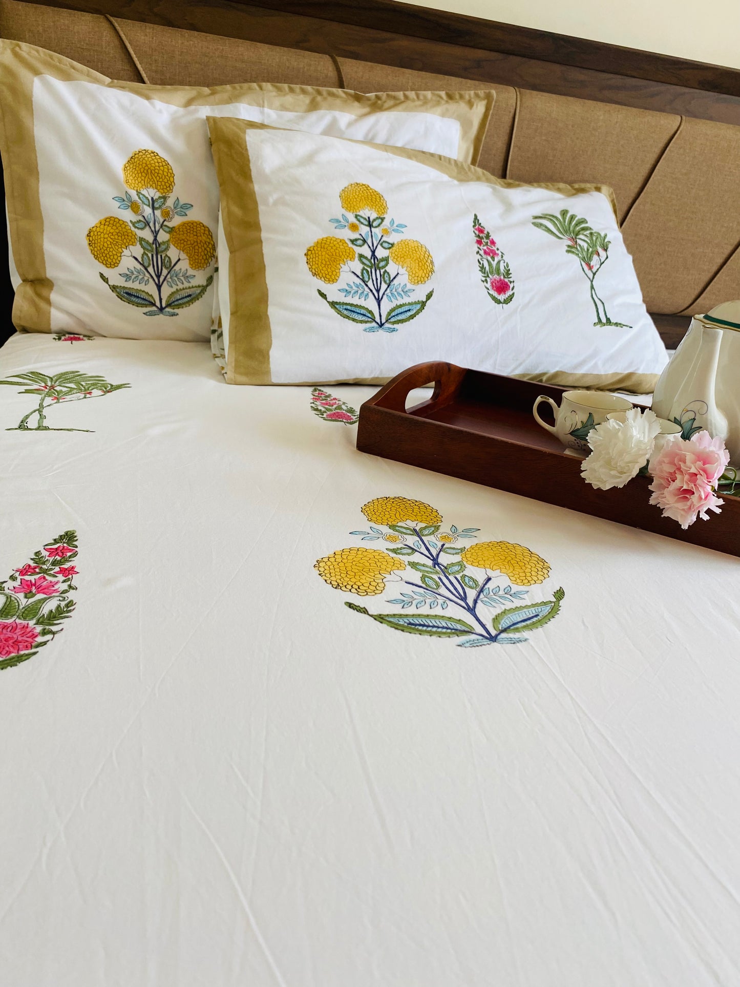 Marigold Hand Block Printed Cotton Bedsheet