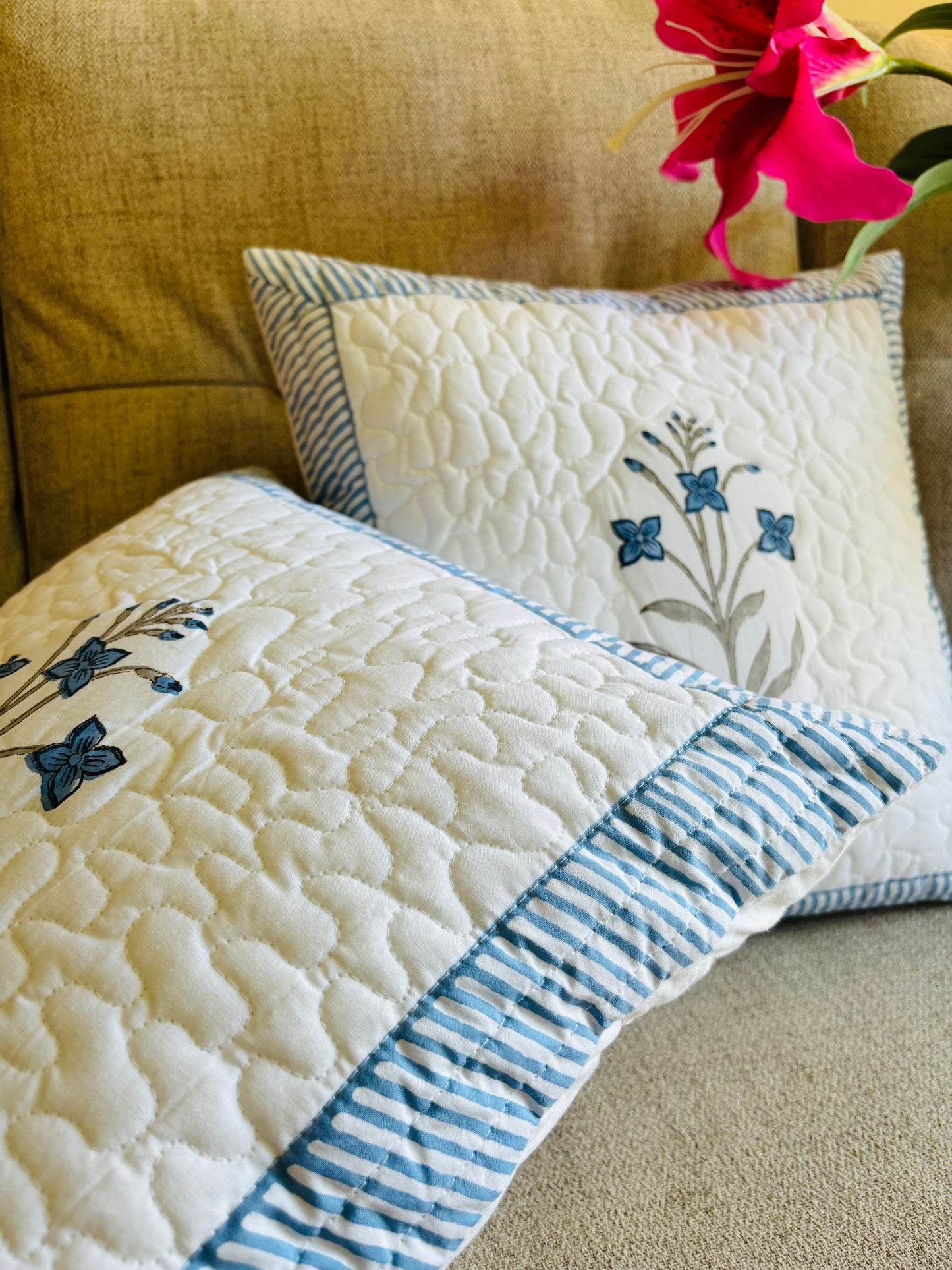 Handblock Printed Quilted Cushion Cover