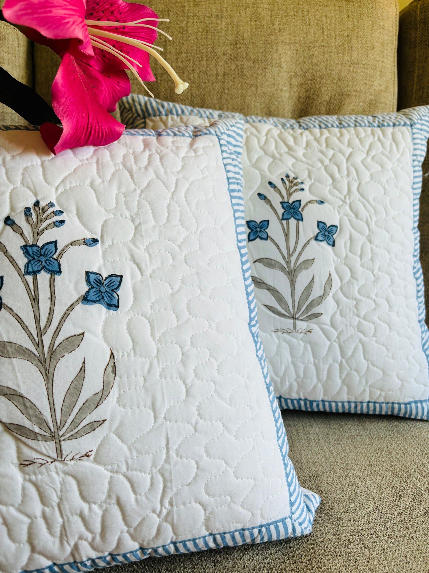 Handblock Printed Quilted Cushion Cover