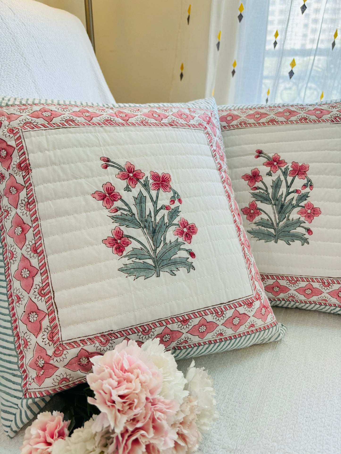 Hanblock Printed Quilted Cushion Cover