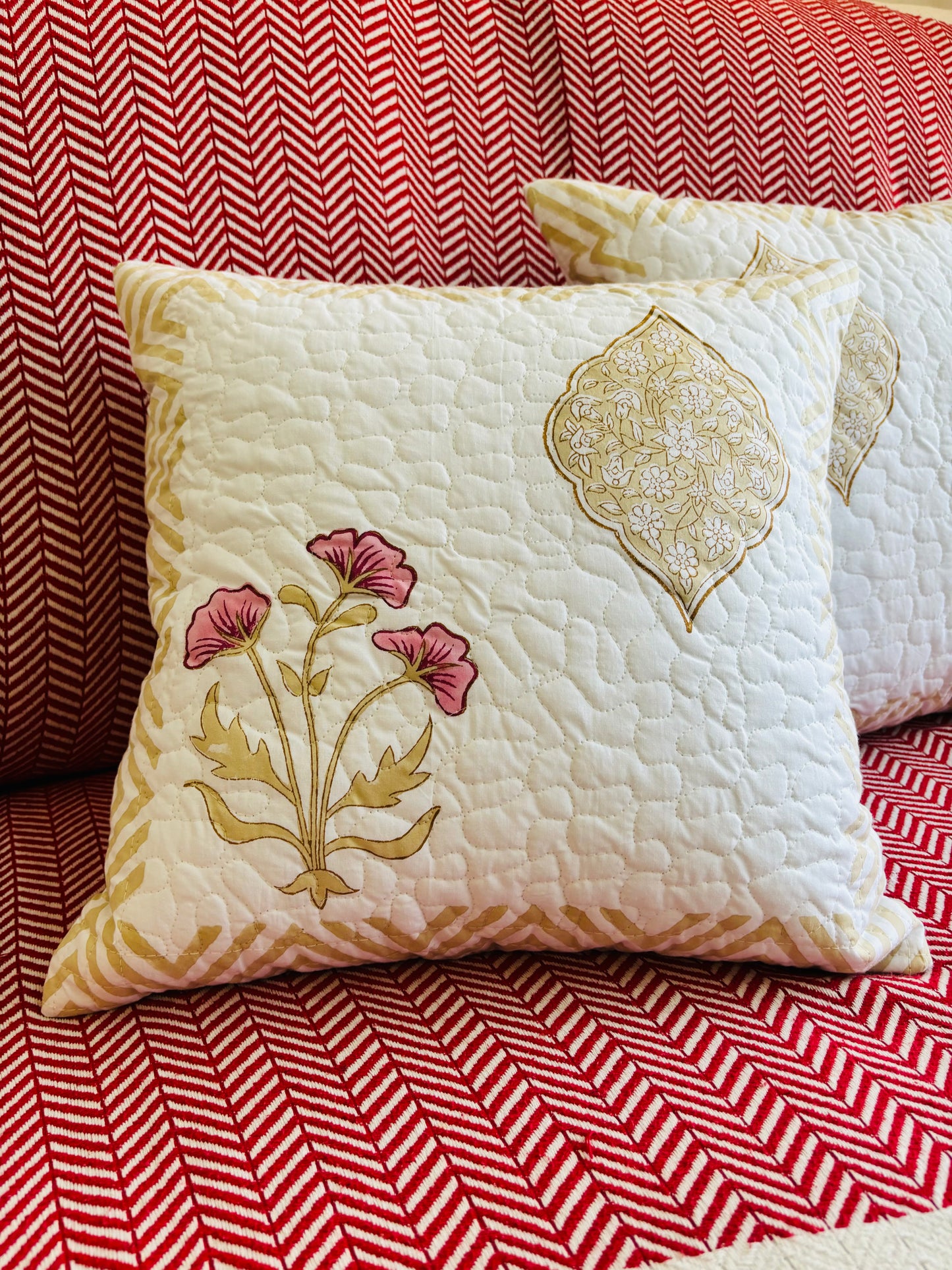 Handblock Printed Quilted Cushion Cover