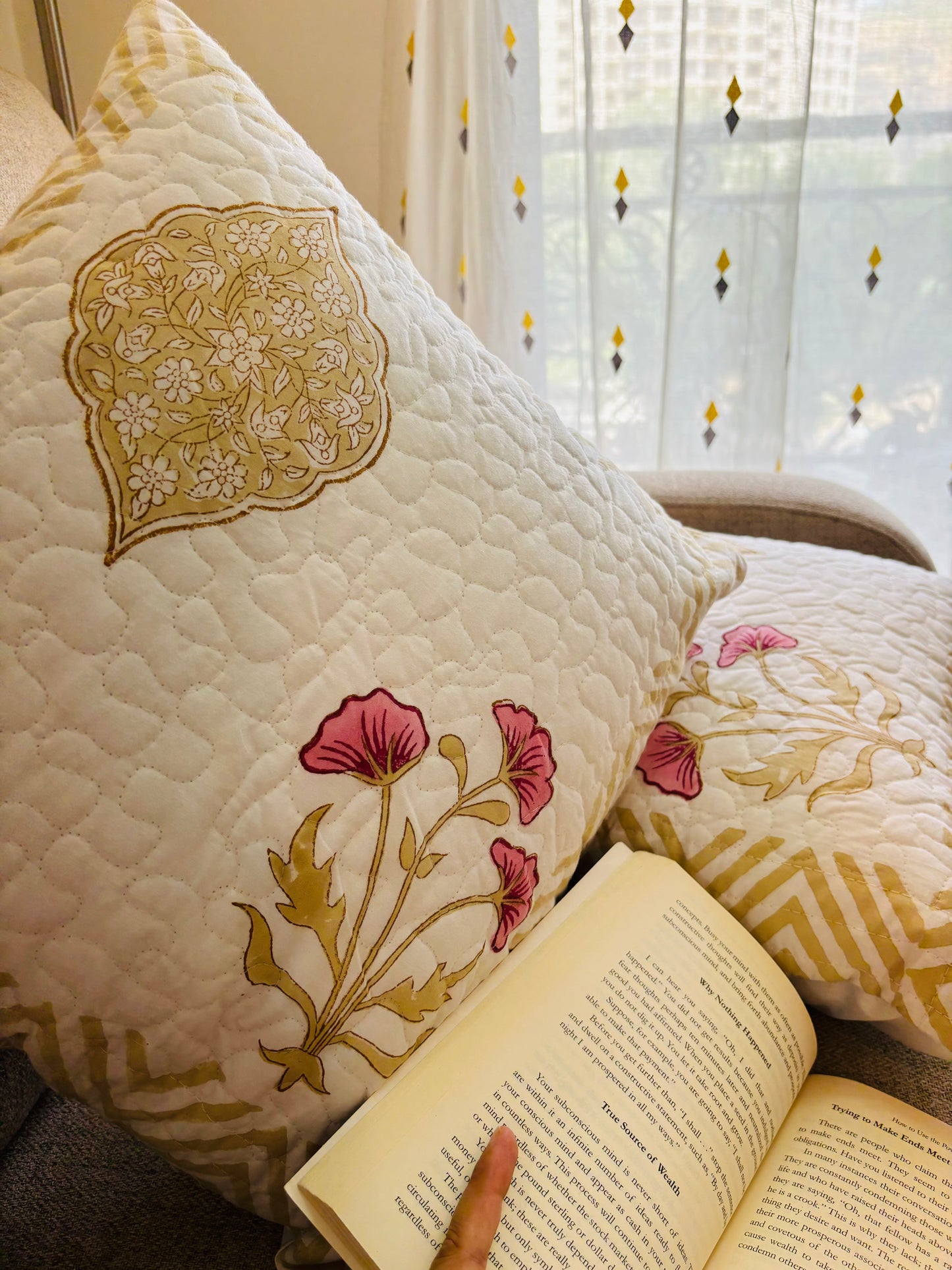 Handblock Printed Quilted Cushion Cover