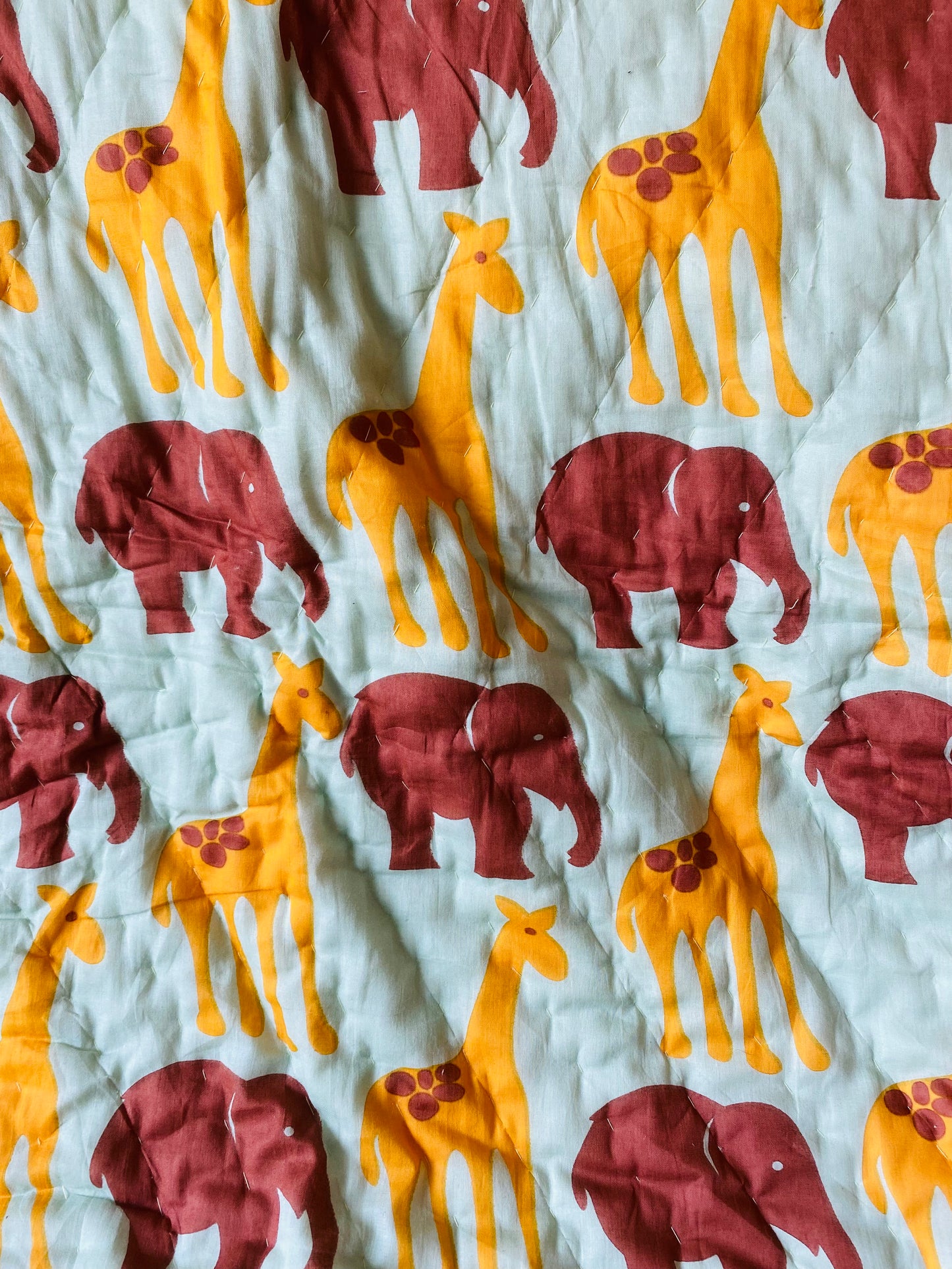 Organic Mulmul Cotton Baby Quilt | Elephant-Giraffe Friendship