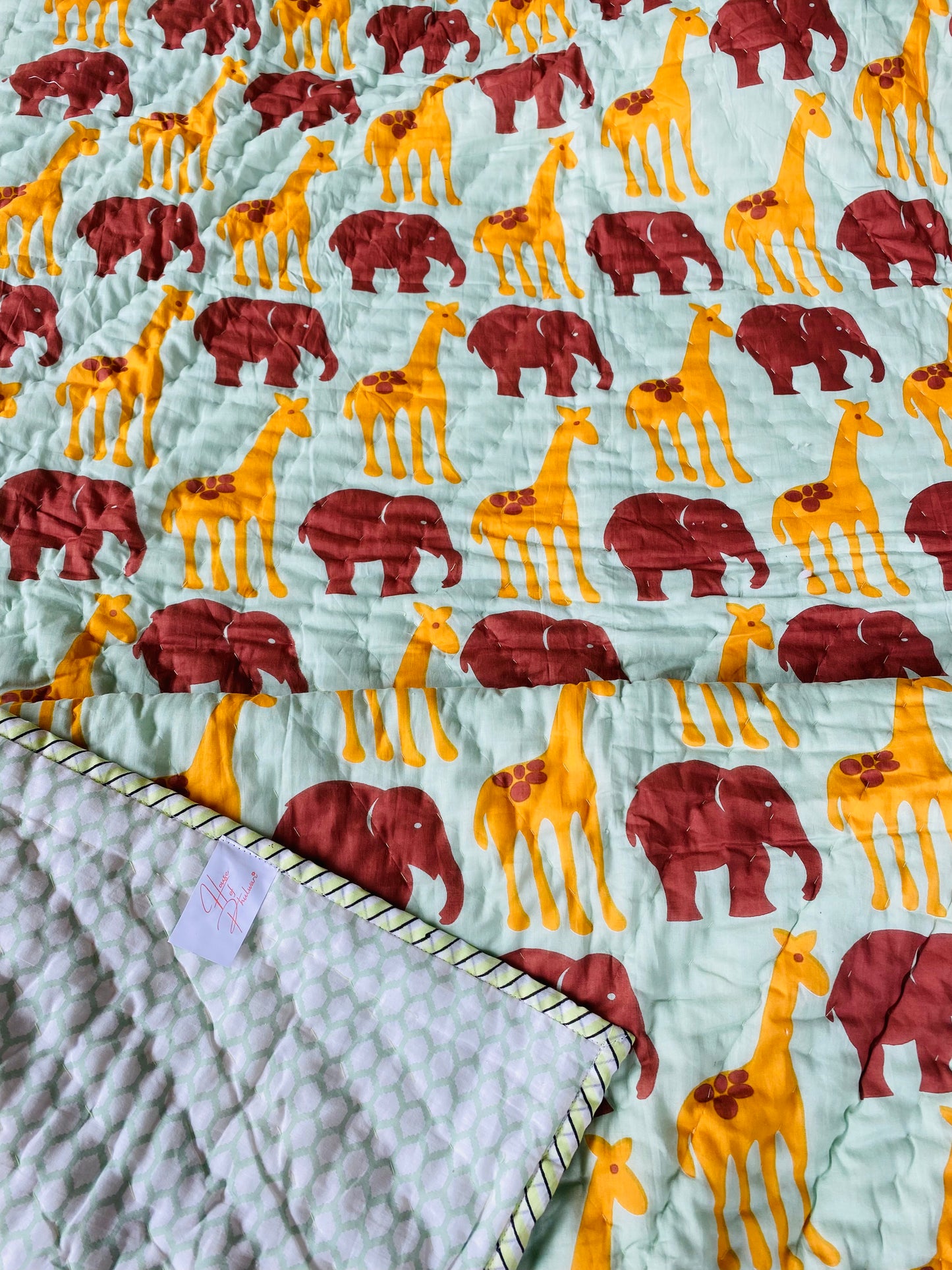 Organic Mulmul Cotton Baby Quilt | Elephant-Giraffe Friendship