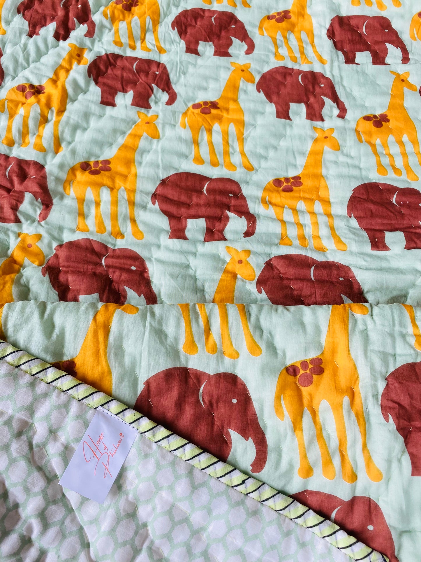 Organic Mulmul Cotton Baby Quilt | Elephant-Giraffe Friendship