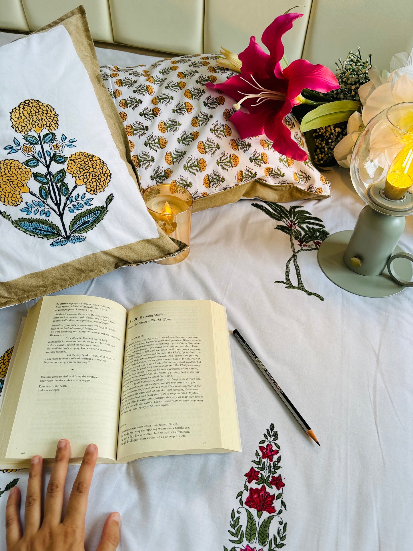 Marigold Hand Block Printed Cotton Bedsheet