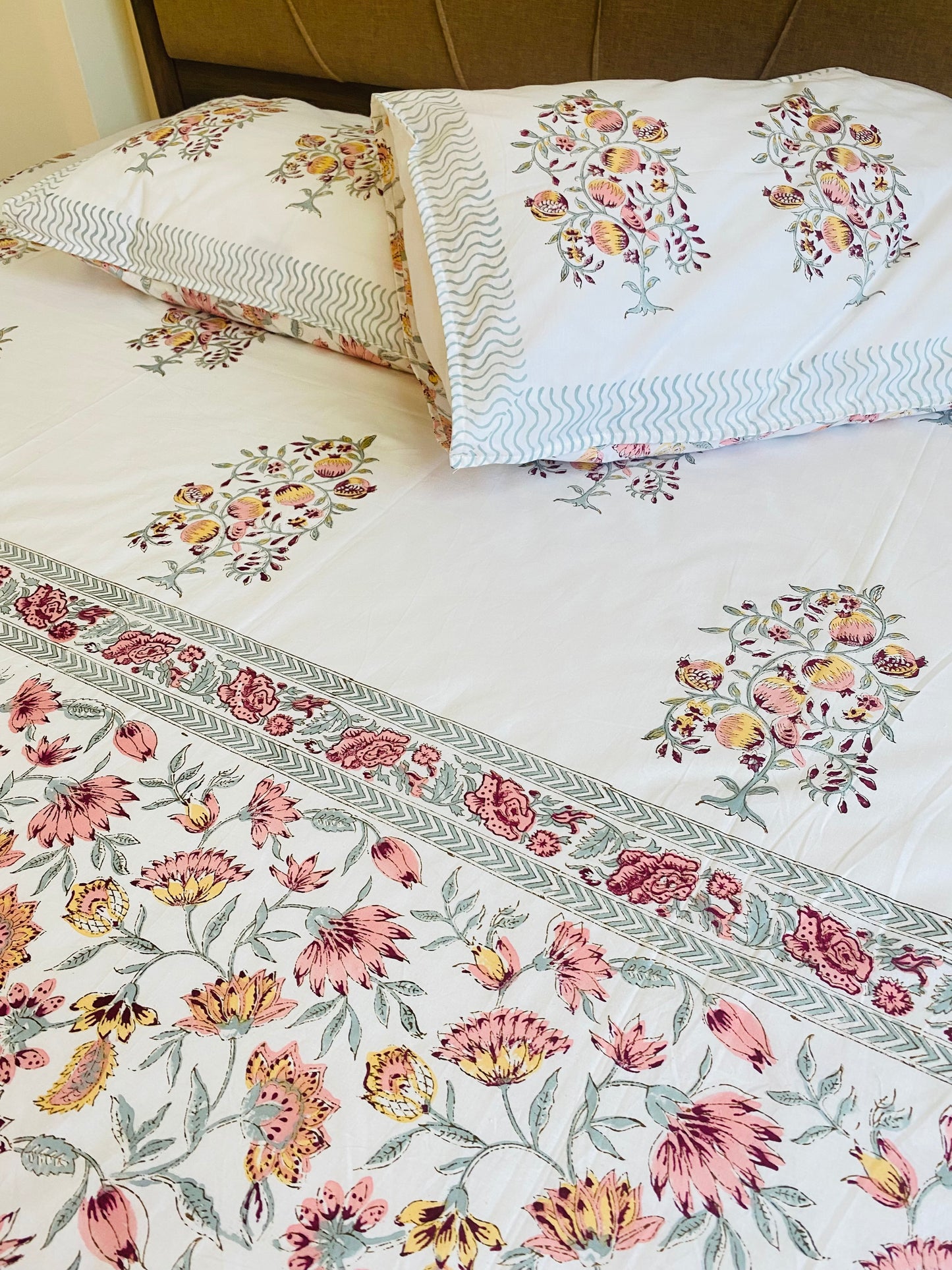 Persian Pomegranate Hand Block Printed Cotton Bedsheet