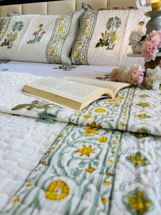 Dandelions Bedsheet & Quilted Bedcover Set