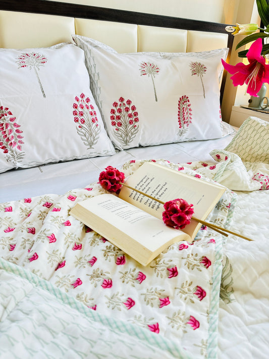 Blush Bedsheet & Mulmul Quilt Set