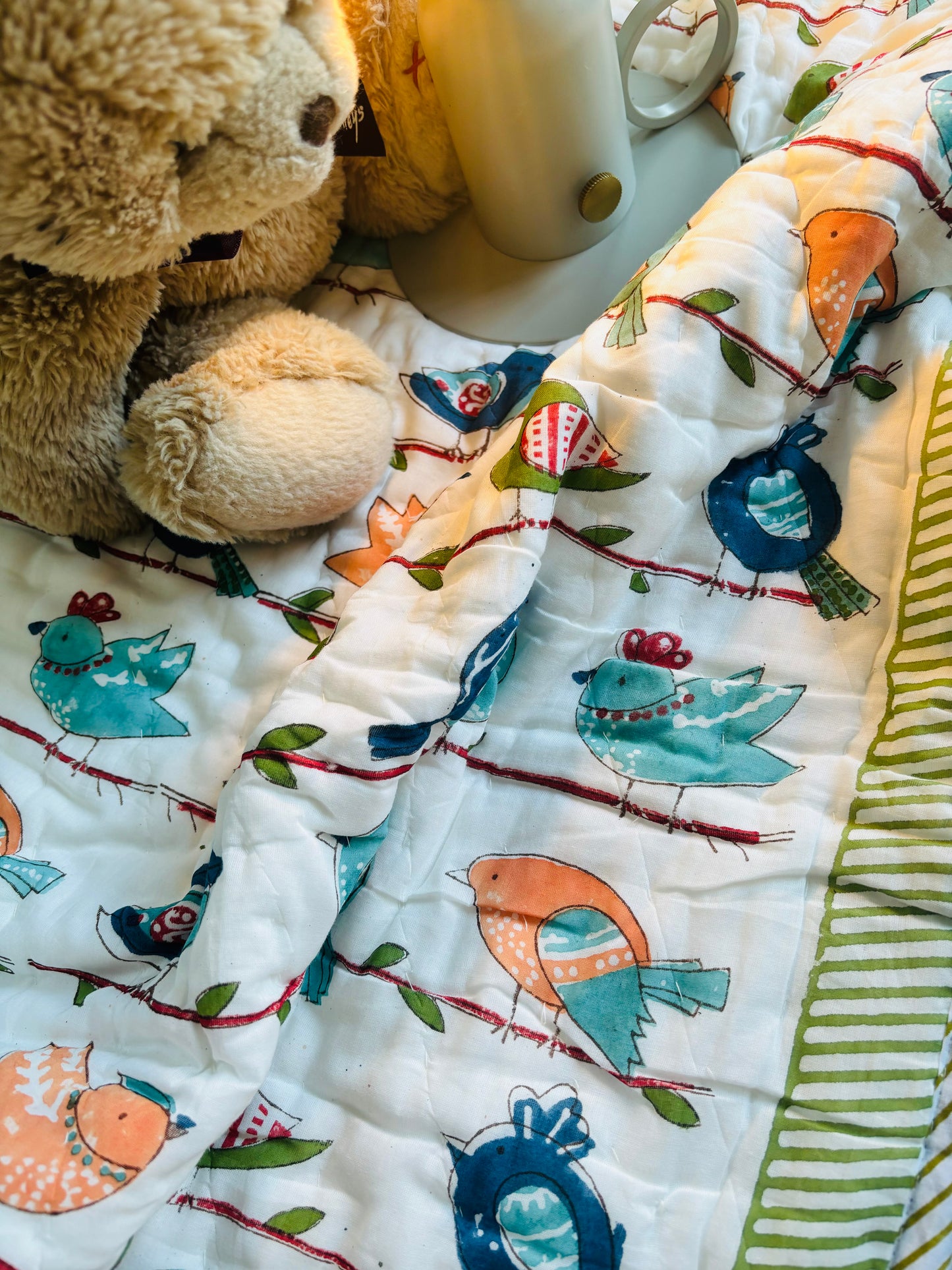 Organic Mulmul Cotton Baby Quilt | Chirpy Birds