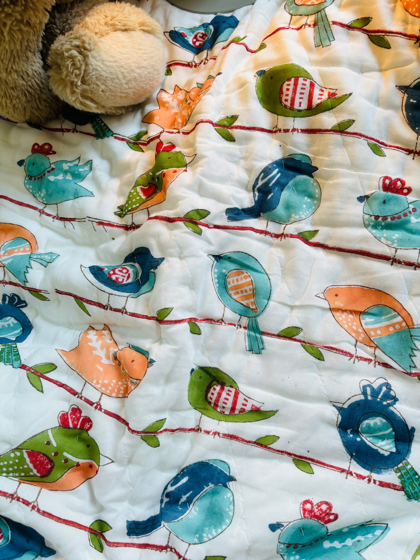 Organic Mulmul Cotton Baby Quilt | Chirpy Birds