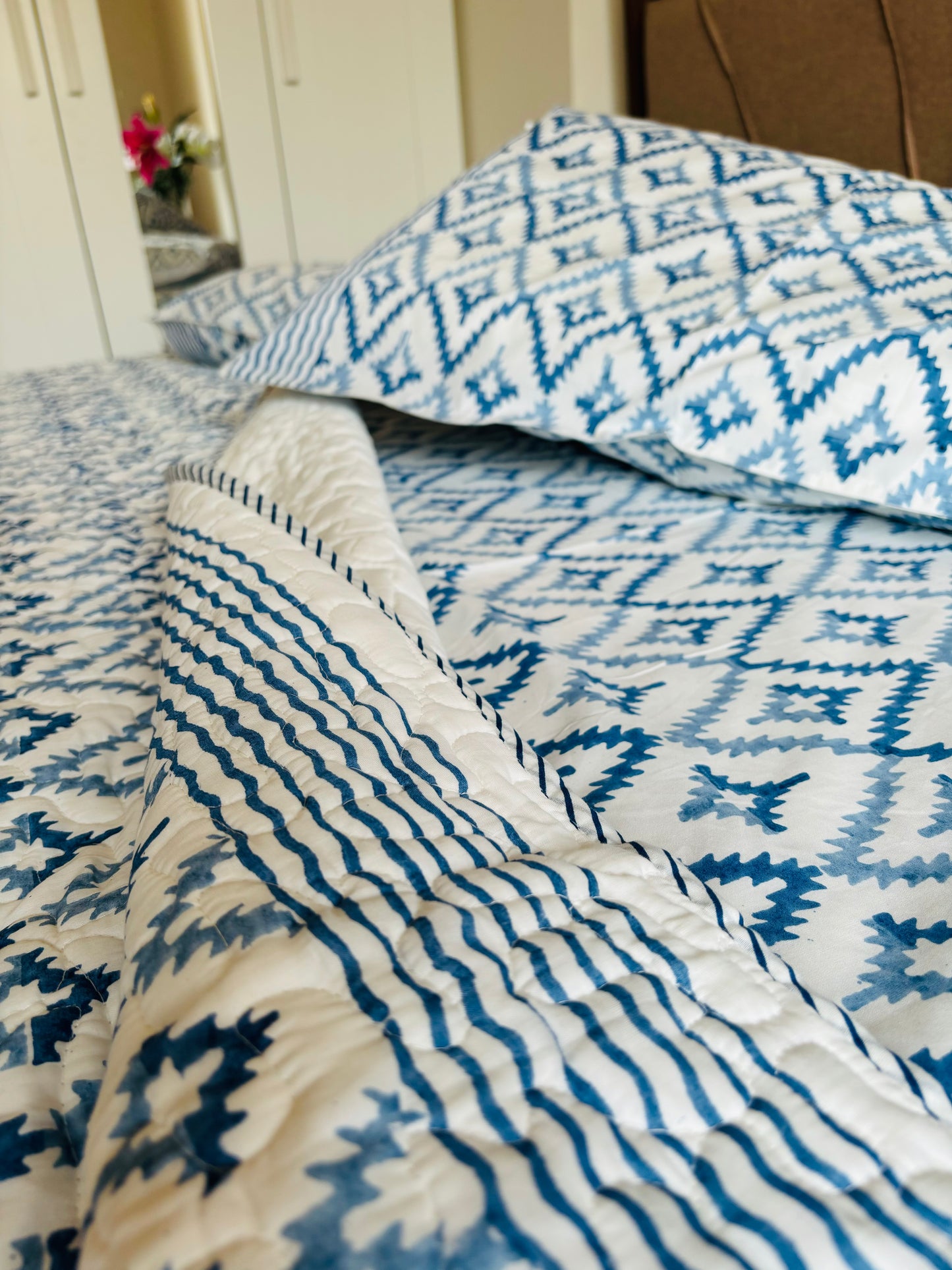 Blue Diamond Quilted Bedcover