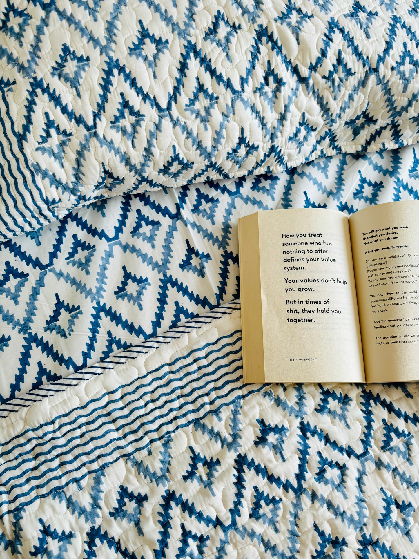 Blue Diamond Quilted Bedcover