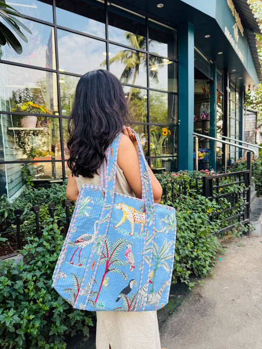 Blue Jungle - Hand block printed tote bag