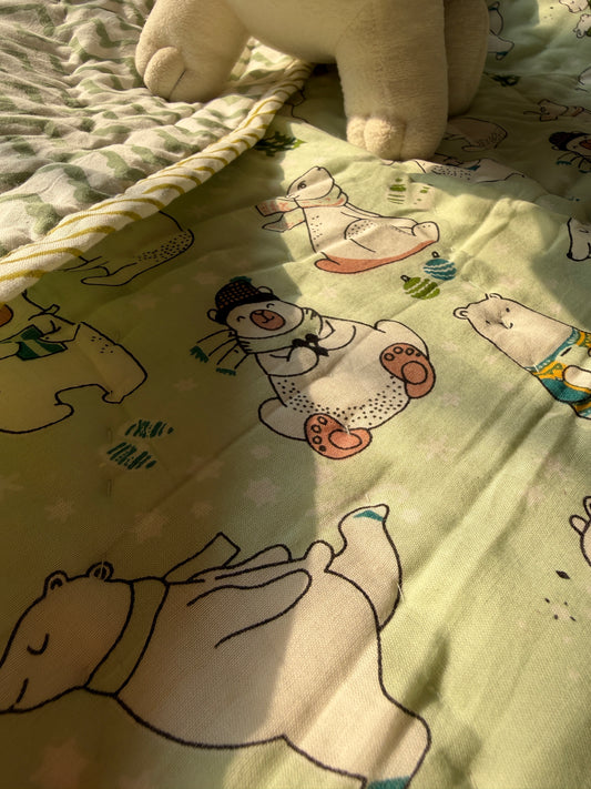 Organic Mulmul Cotton Baby Quilt | Green Jungle