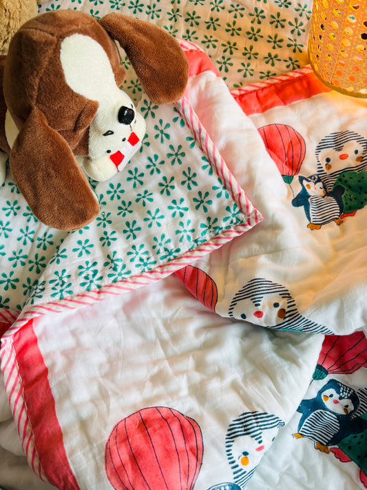 Organic Mulmul Cotton Baby Quilt | Pingu