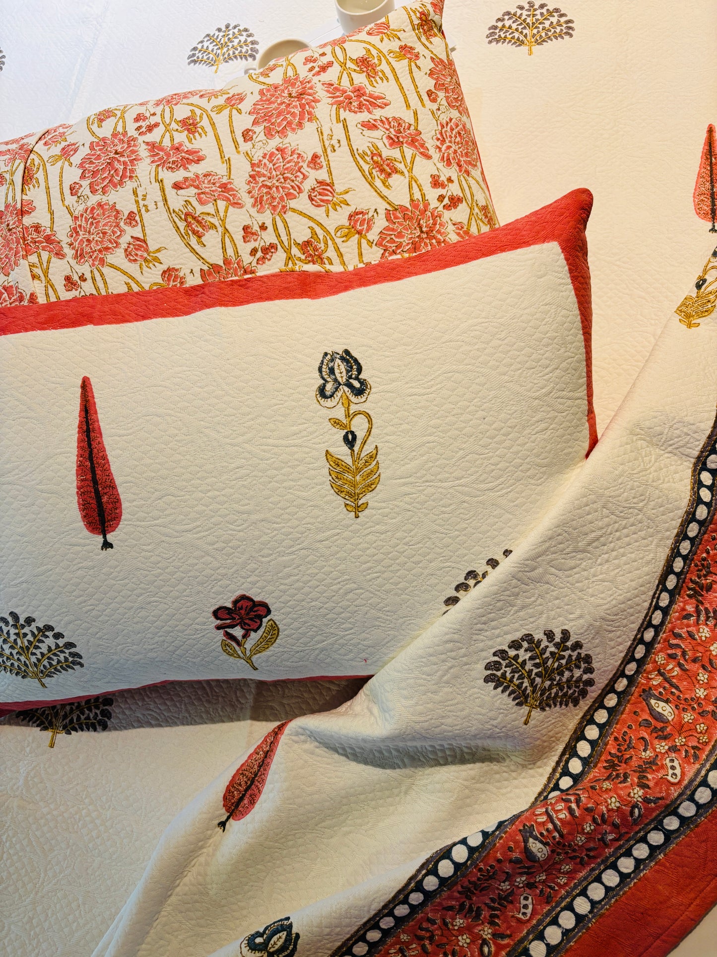 JACQUARD HANDBLOCK BEDCOVER ~ DAWN