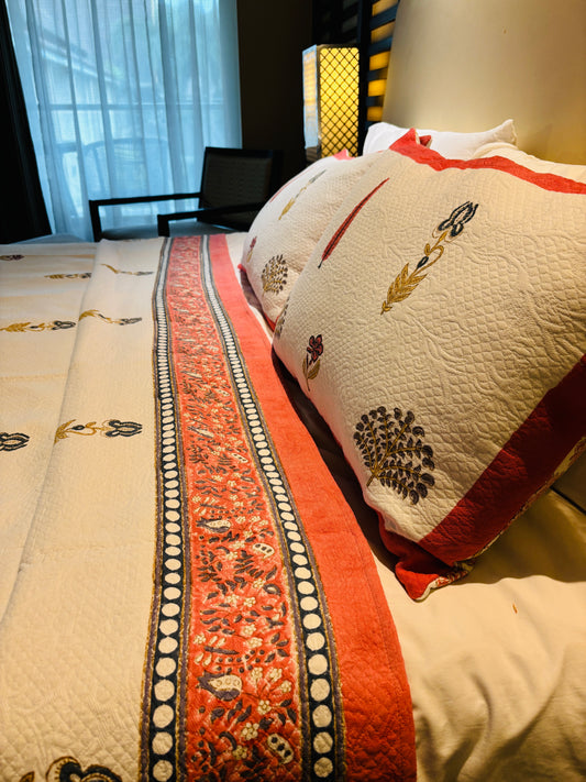 JACQUARD HANDBLOCK BEDCOVER ~ DAWN