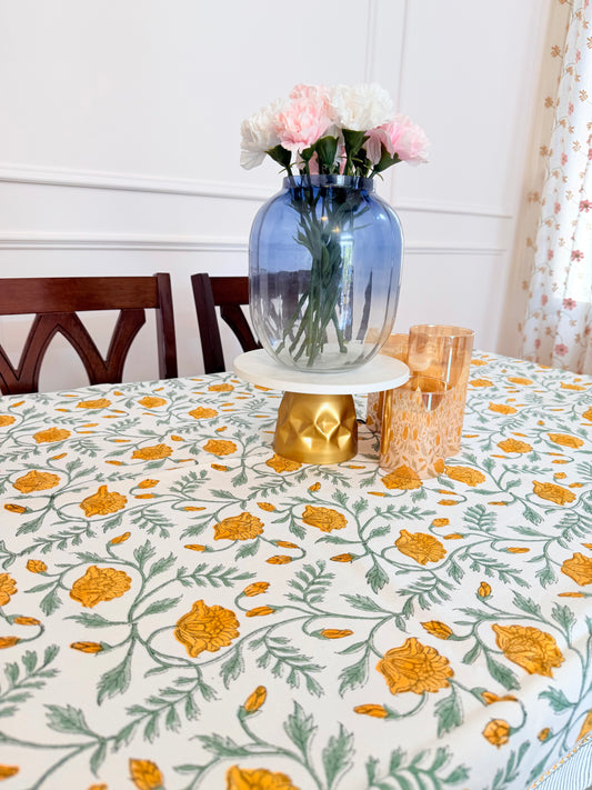 Yellow Daisy Handblock  Printed Table Cover (6 Seater)