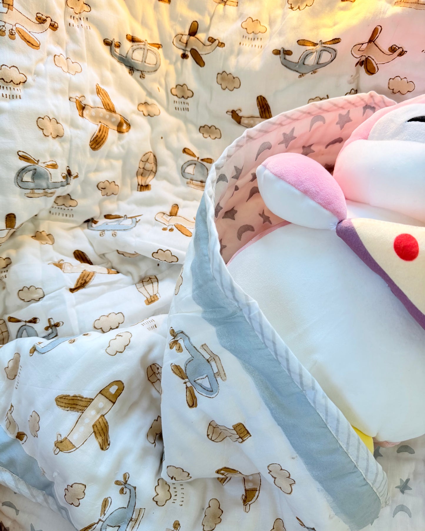 Organic Mulmul Cotton Baby Quilt | Aeroplane