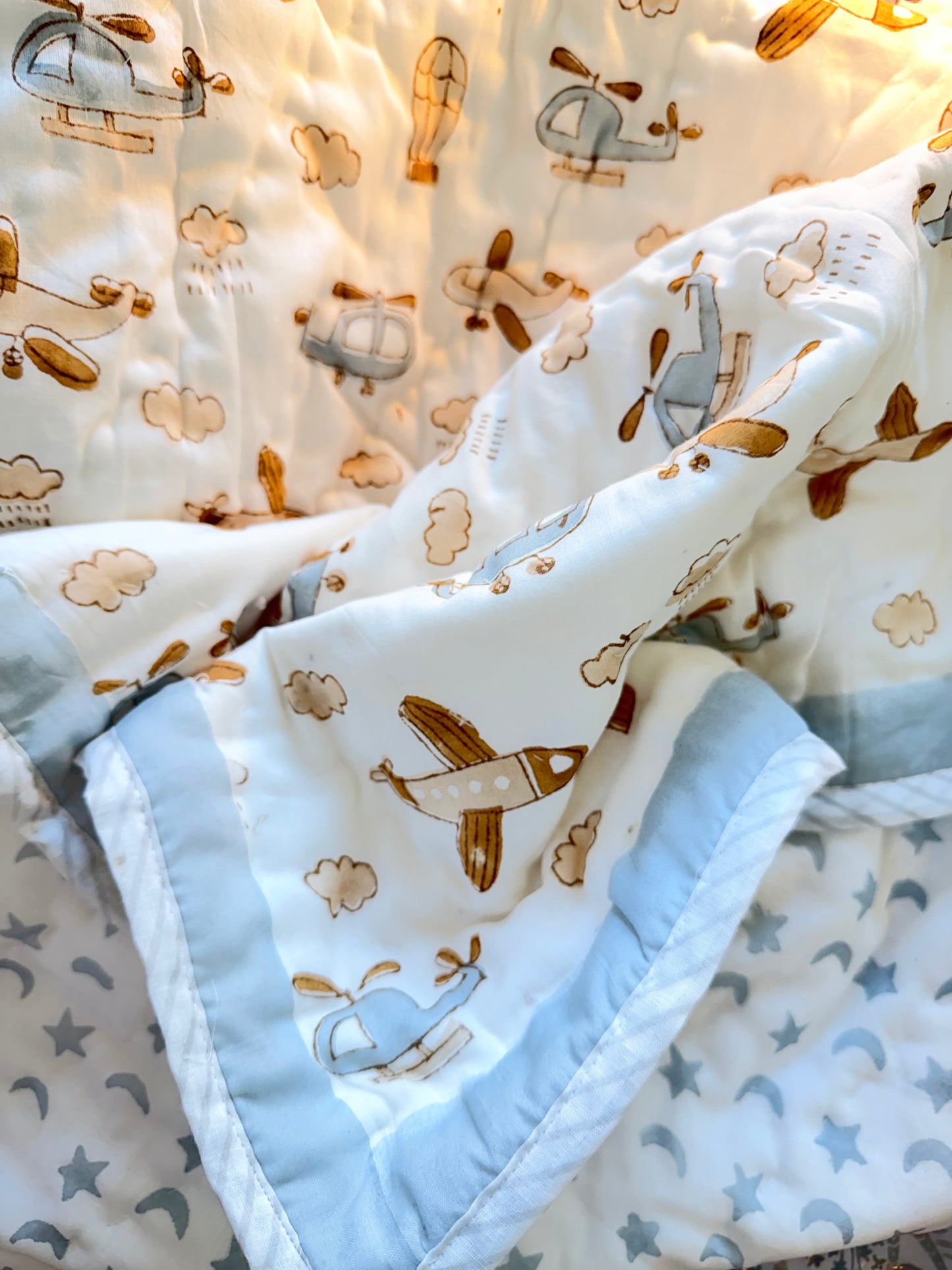 Organic Mulmul Cotton Baby Quilt | Aeroplane