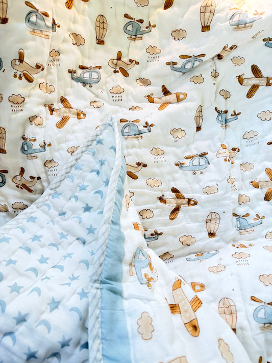 Organic Mulmul Cotton Baby Quilt | Aeroplane