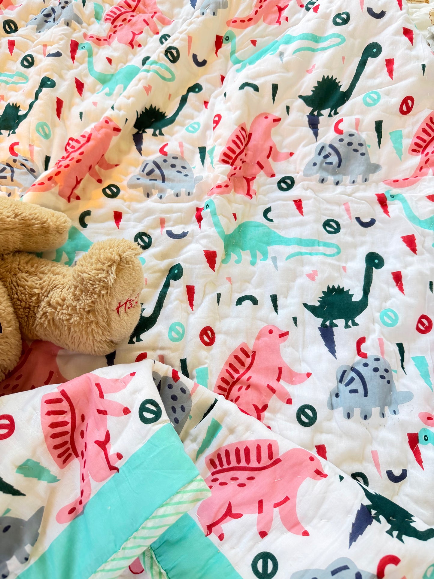 Organic Mulmul Cotton Baby Quilt | Dino tales