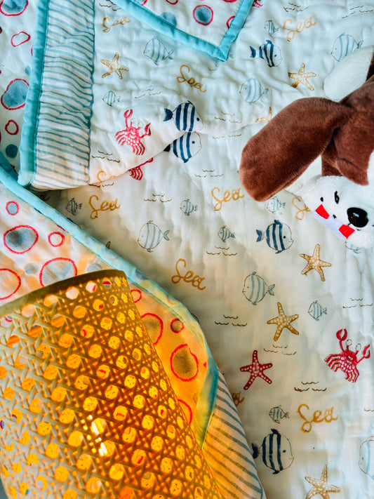 Organic Mulmul Cotton Baby Quilt | Seafarer