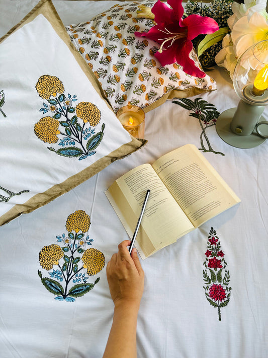 Marigold Hand Block Printed Cotton Bedsheet