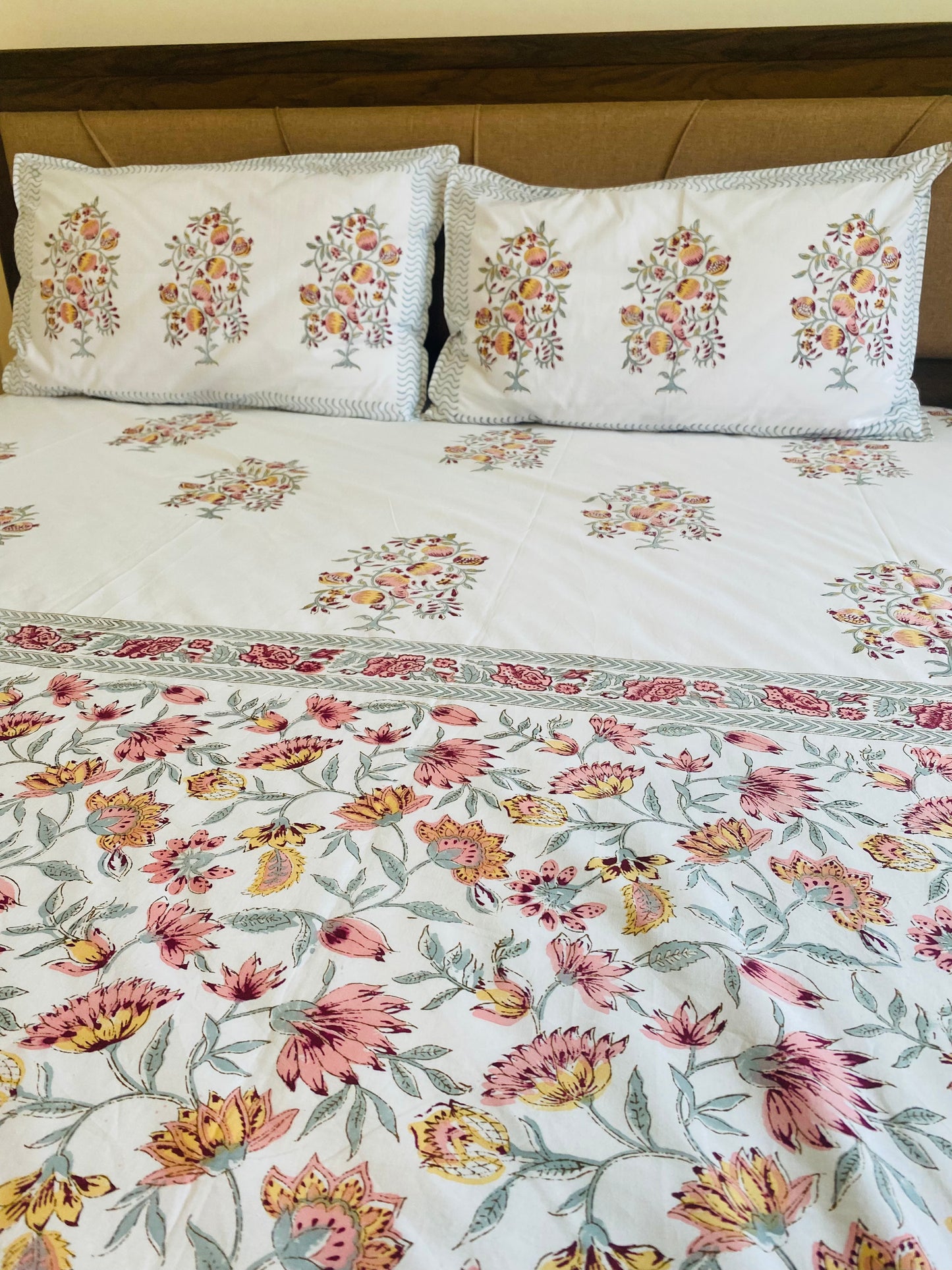 Persian Pomegranate Hand Block Printed Cotton Bedsheet